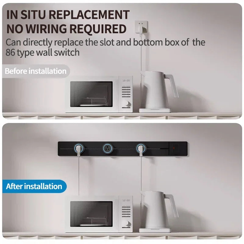 Wall-Mounted Kitchen Power Rail with Switch