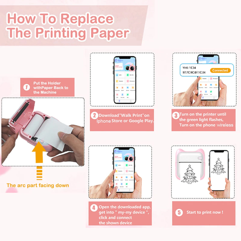 Portable Inkless Thermal Printer